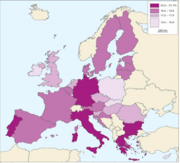 Współczynnik starości w krajach UE w 2014 r.